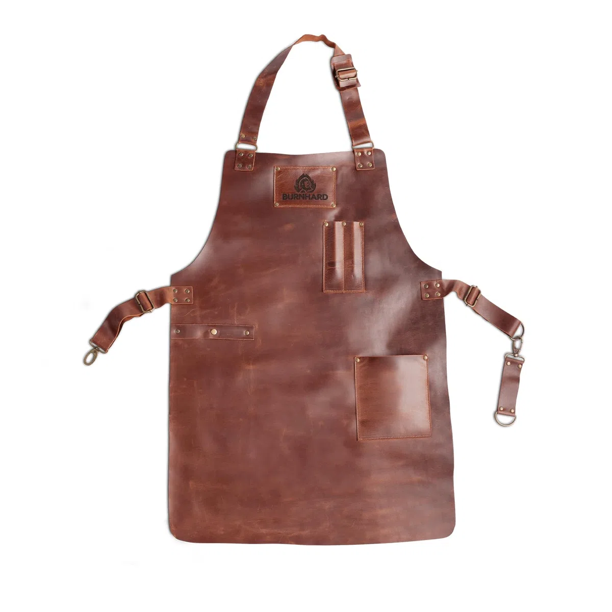 BURNHARD Delantal de cuero 100% piel de búfalo, hecho a mano, 2 bolsillos, correas laterales, acolchado de cuello, correa ajustable – Delantal Pro BBQ