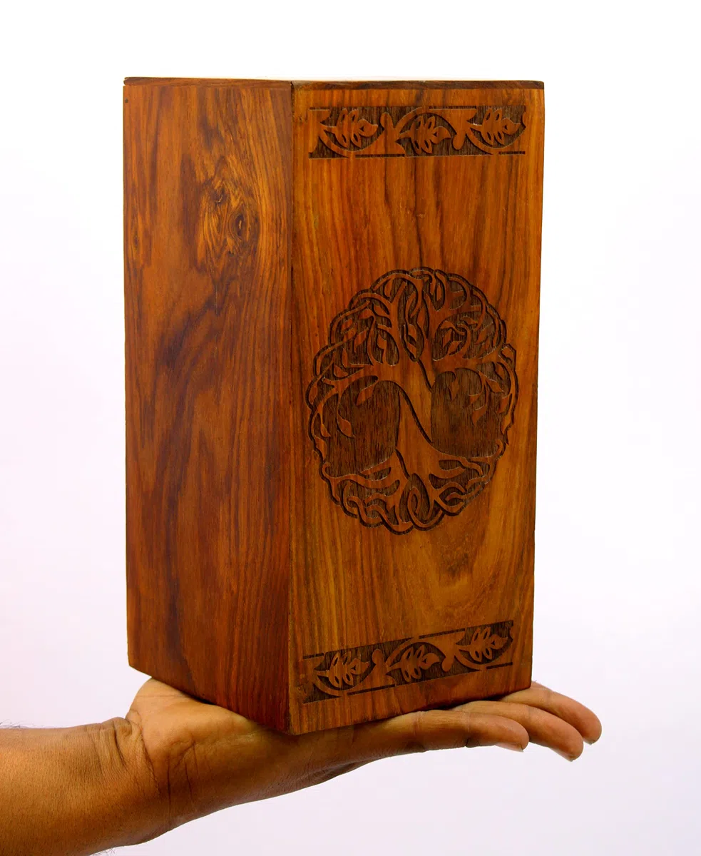 eSplanade Urna de cremación de madera | Patrón de árbol de la vida | Marrón | Urna conmemorativa para cenizas