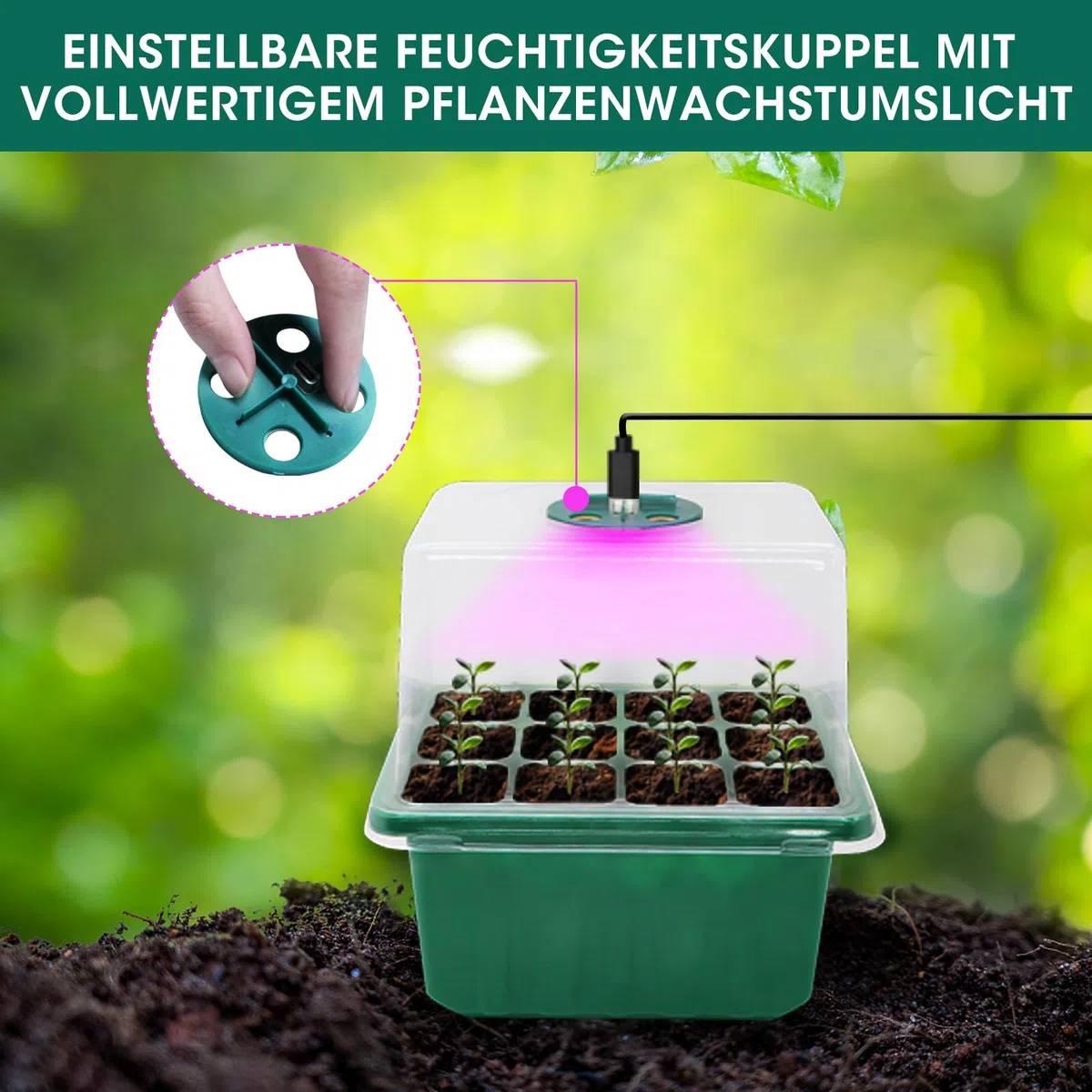 MYMULIKE Bandejas de Germinación con Luz de Crecimiento, Germinador de Semillas 6 Piezas 72 Células, Mini Invernadero Reutilizables para el Inicio del Cultivo de Semillas en Interiores