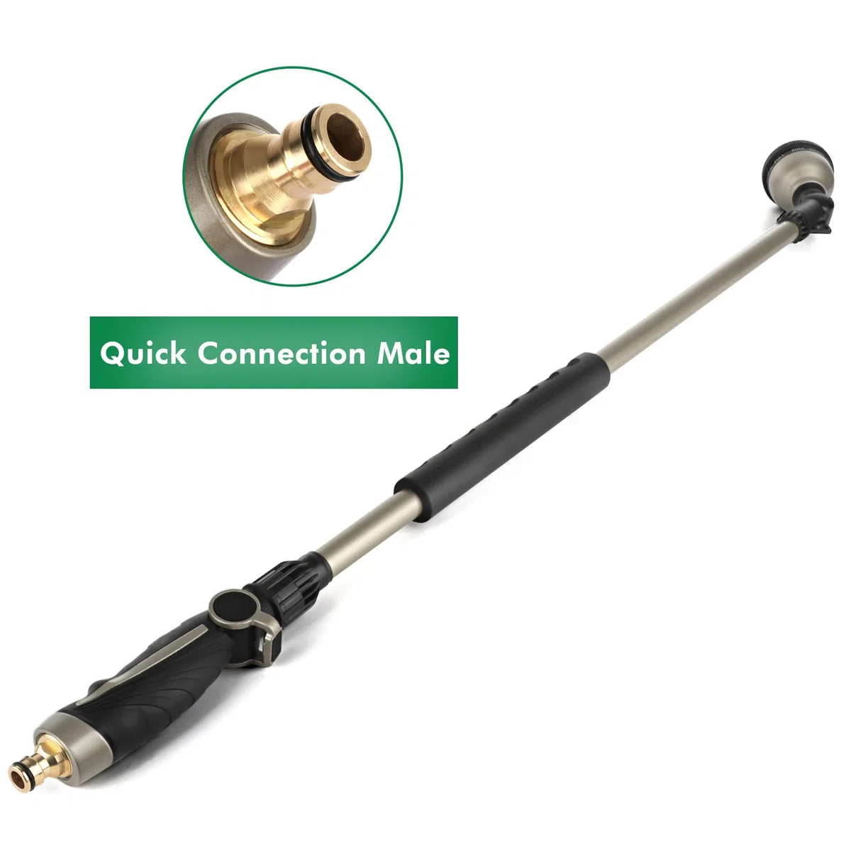 RESTMO Lanza de riego resistente, lanza de metal de 94 cm, cabezal de trinquete ajustable de 180°, varita de manguera de 10 patrones de pulverización, pistola rociadora larga perfecta para jardín,