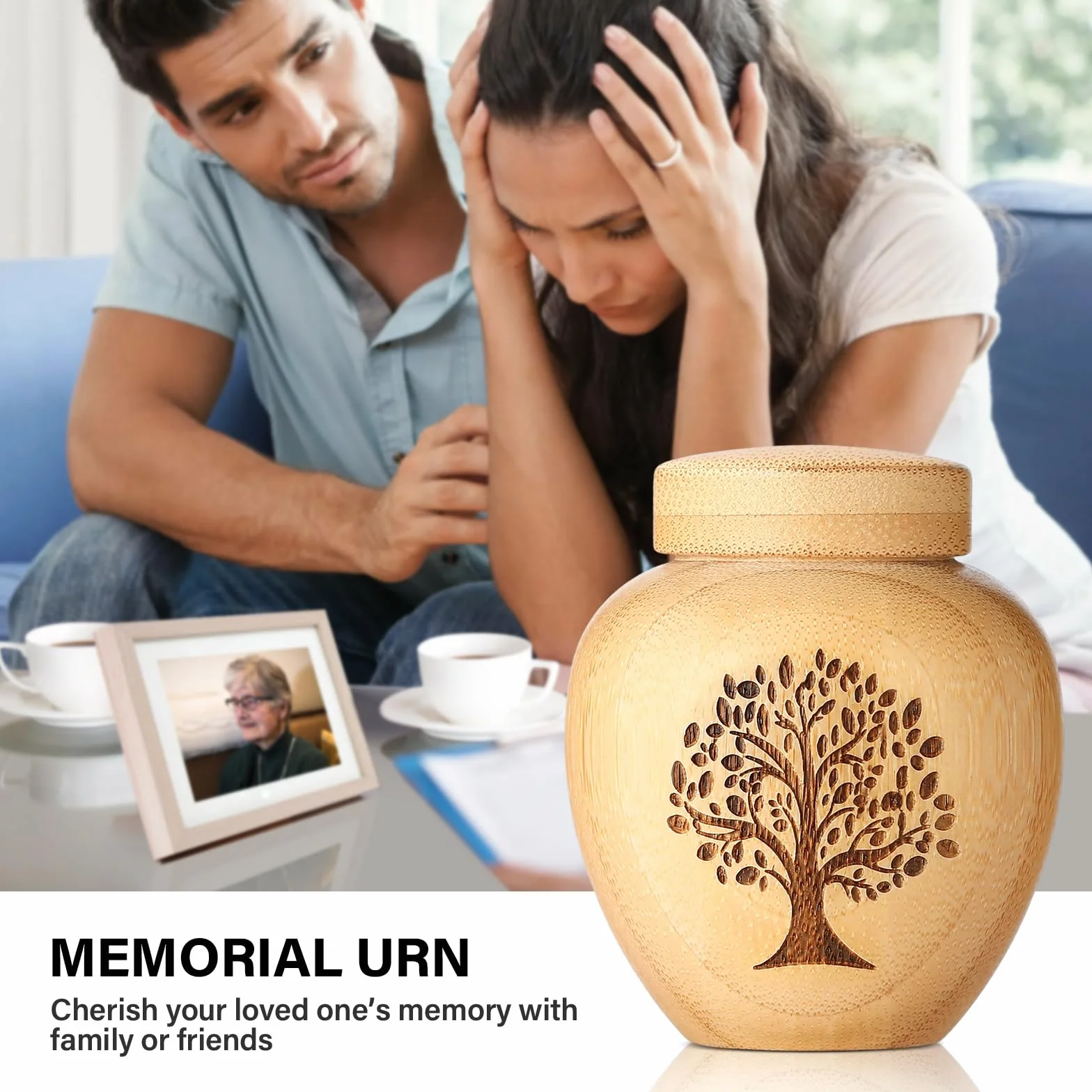 Juego de 4 urnas pequeñas de Recuerdo para Cenizas humanas, Mini urnas para Cenizas Hechas de bambú con patrón de árbol de la Vida Grabado, pequeñas urnas de cremación para Cenizas humanas, Adultos,