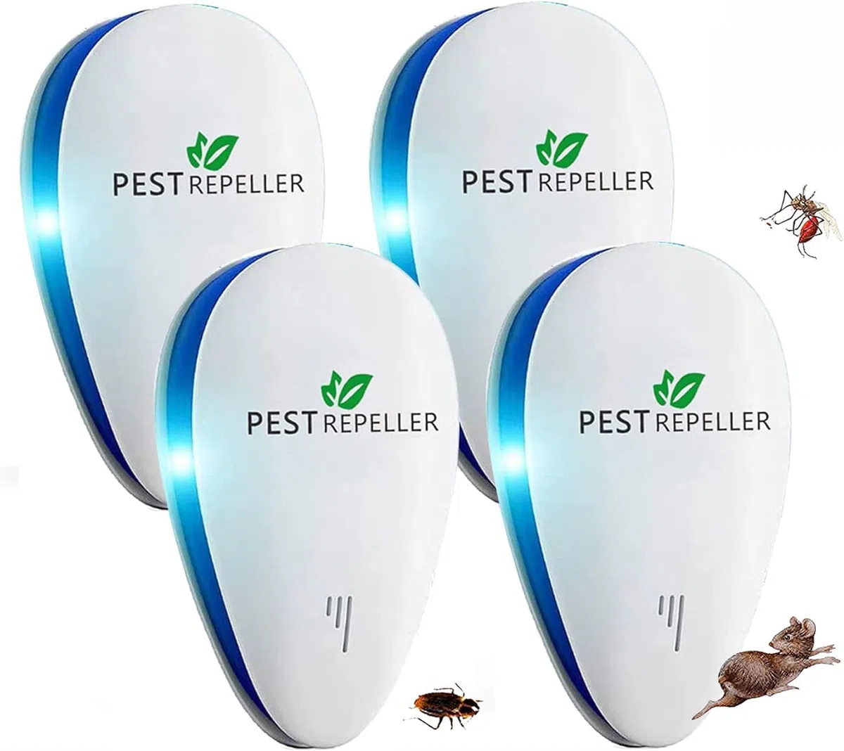 Repelente Ultrasónico de Plagas 4 Paquetes,100% Inofensivo para Mascotas y Humanos,Electrónico Repelente Mosquitos Insectos para Interiores Anti Cucarachas, Moscas,Mosquitos,Ratones,Arañas