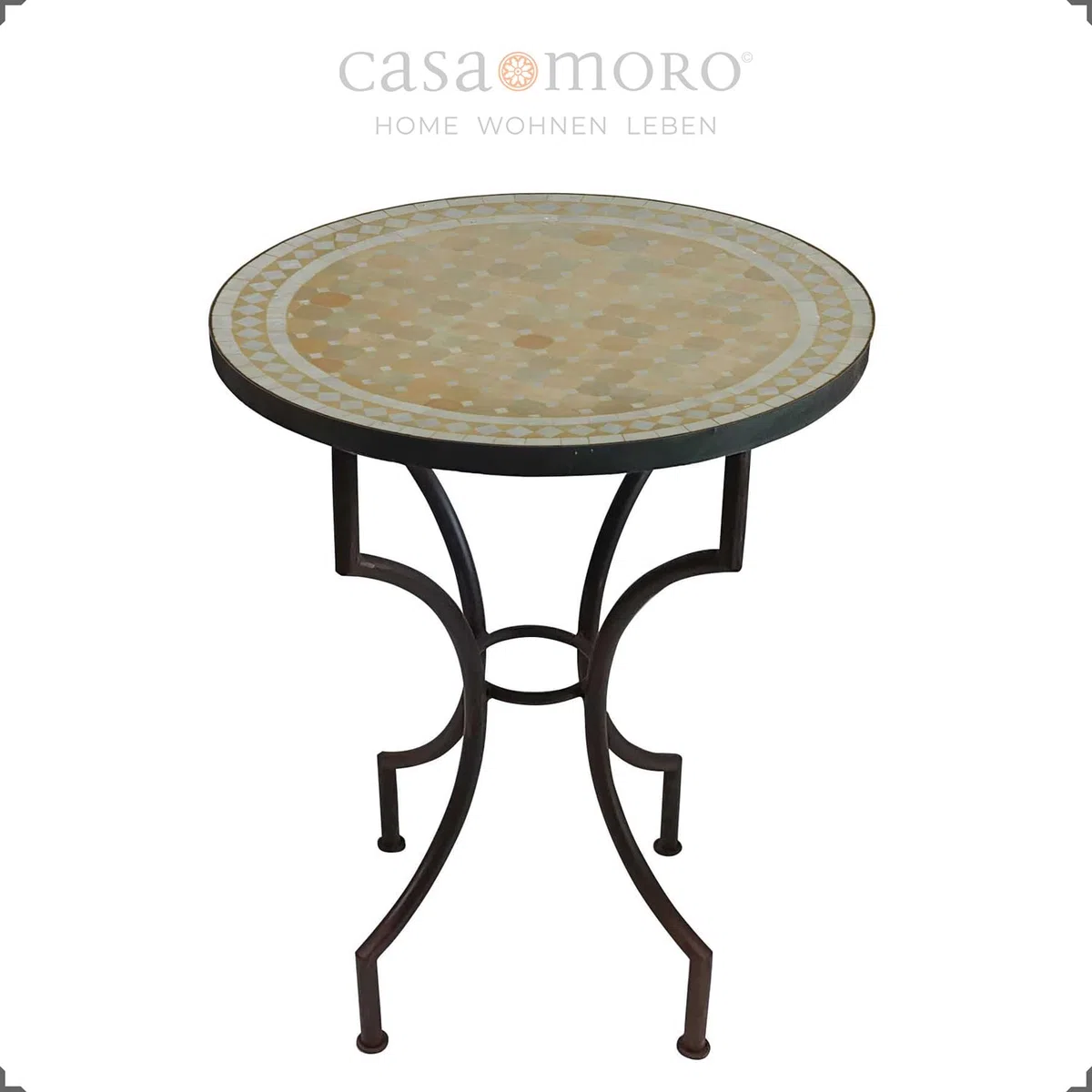 Mesa de jardín mediterránea | Mosaico marroquí " Rombo blanco " | Diámetro 60 cm con marco de hierro | Hecho a mano | Mesa de terraza decorativa, mesa de cóctel de jardín | MT2029