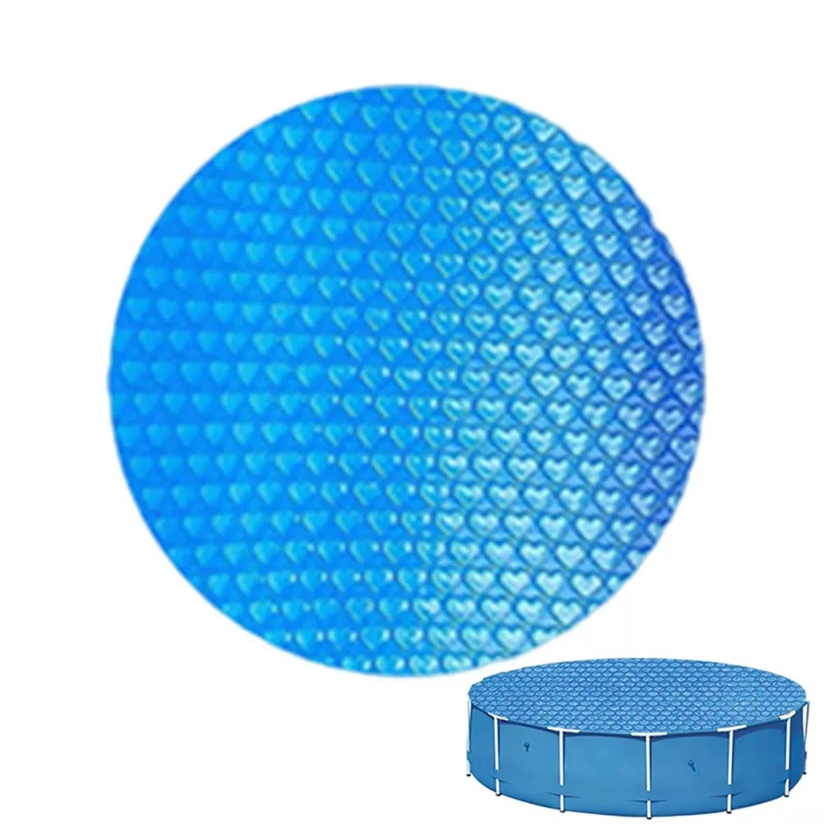 1 cubierta de manta solar redonda para piscina sobre el suelo, película de burbujas de polietileno, retención de calor y protección contra escombros, azul 300 cm, jardín al aire libre para uso de ocio