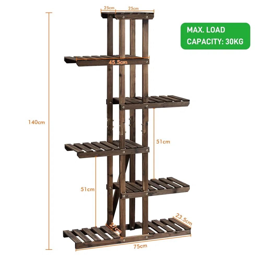 Yaheetech Soporte para Plantas de Madera Maciza Abeto Estantería para Plantas Soporte Macetas de 6 Niveles para Balcón Terraza Patio Interior Exterior Altura 140 cm