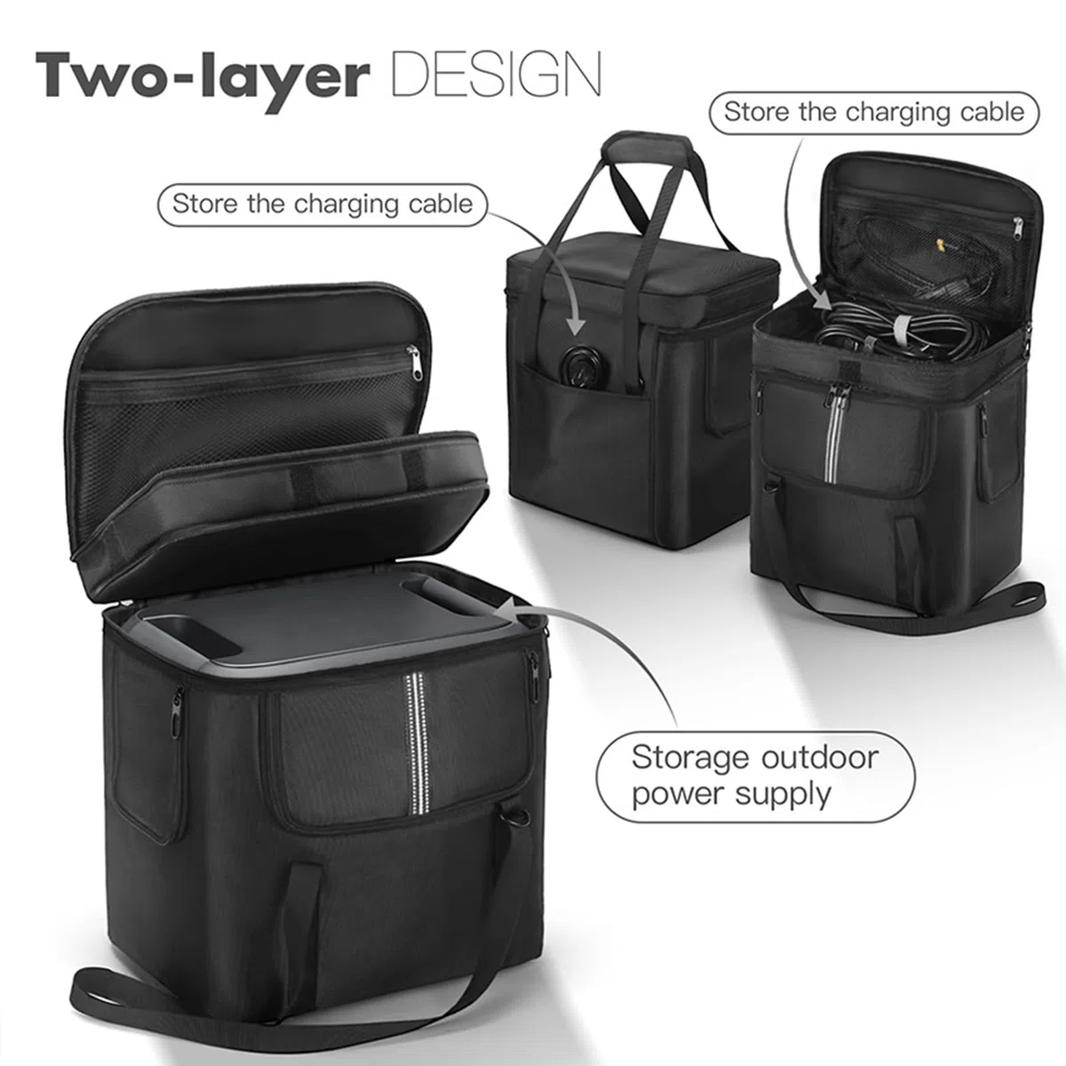 Funda de transporte compatible con la estación de energía portátil BLUETTI AC180, bolsa de almacenamiento de viaje al aire libre con cremallera lateral, bolsillos de dos capas para cable de