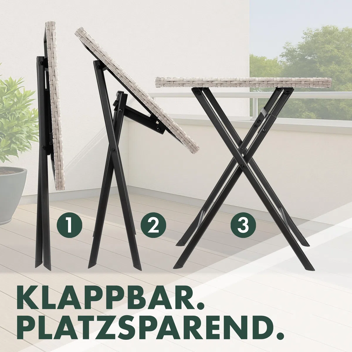 BRUBAKER Mesa de Jardín Lugano - Mesa de Balcón 58 x 58 cm Impermeable - Mesa Auxiliar Plegable de Poliratán y Metal - Mesa de Camping Cuadrada para Balcón, Terraza - Mesa Bistro - Gris Beige