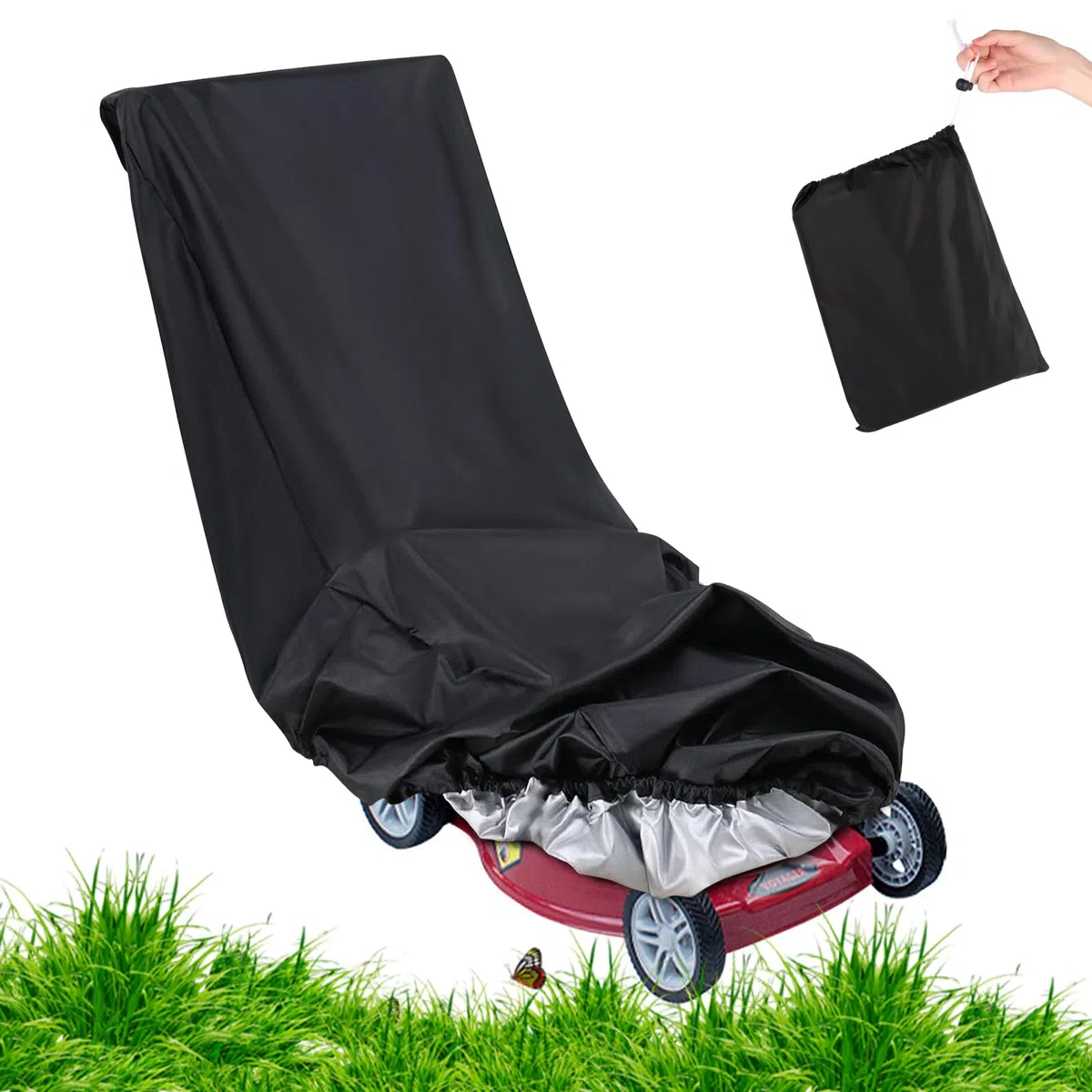 Cubierta para cortacésped para exterior impermeable 420D, 195 x 112 x 66 cm, cubierta impermeable para cortacésped, funda Oxford con cordón y bolsa de almacenamiento