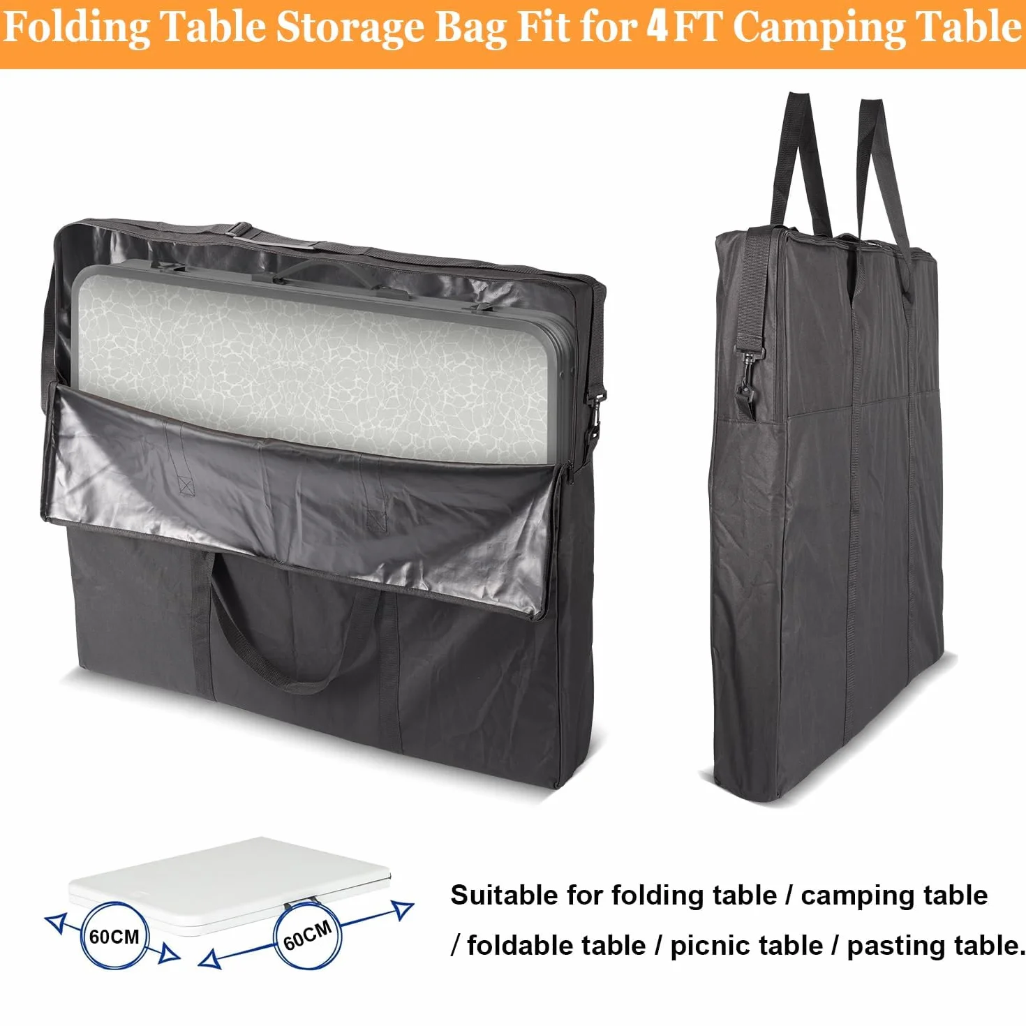 Bolsa de almacenamiento plegable para mesa de camping de 4 pies (solo bolsa), bolsa de transporte impermeable, bolsa de almacenamiento portátil con correas de hombro para mesa de picnic