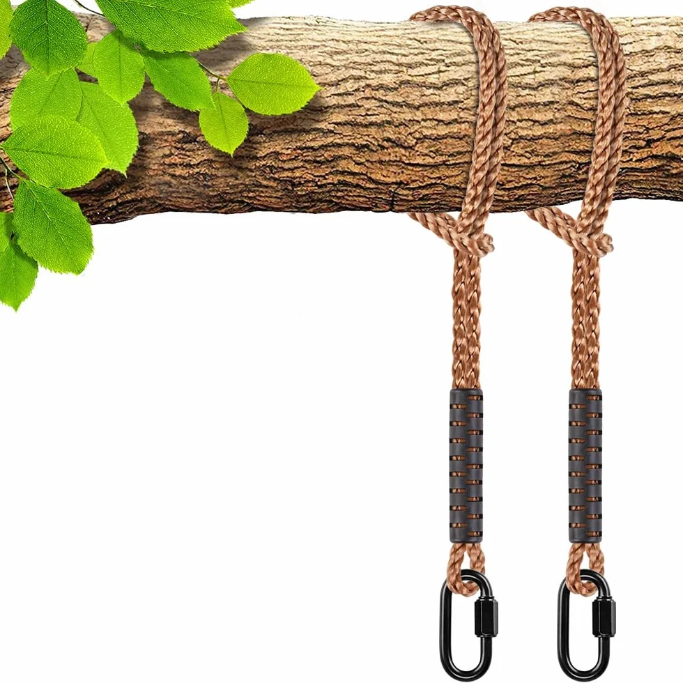 SELEWARE Juego de 2 Correas para Hamaca, Cuerda para Columpio de árbol, Correa para Silla de Hamaca con mosquetón de Acero Inoxidable, para Columpios en el Patio, Hamaca, Yoga, Boxeo, 240 cm