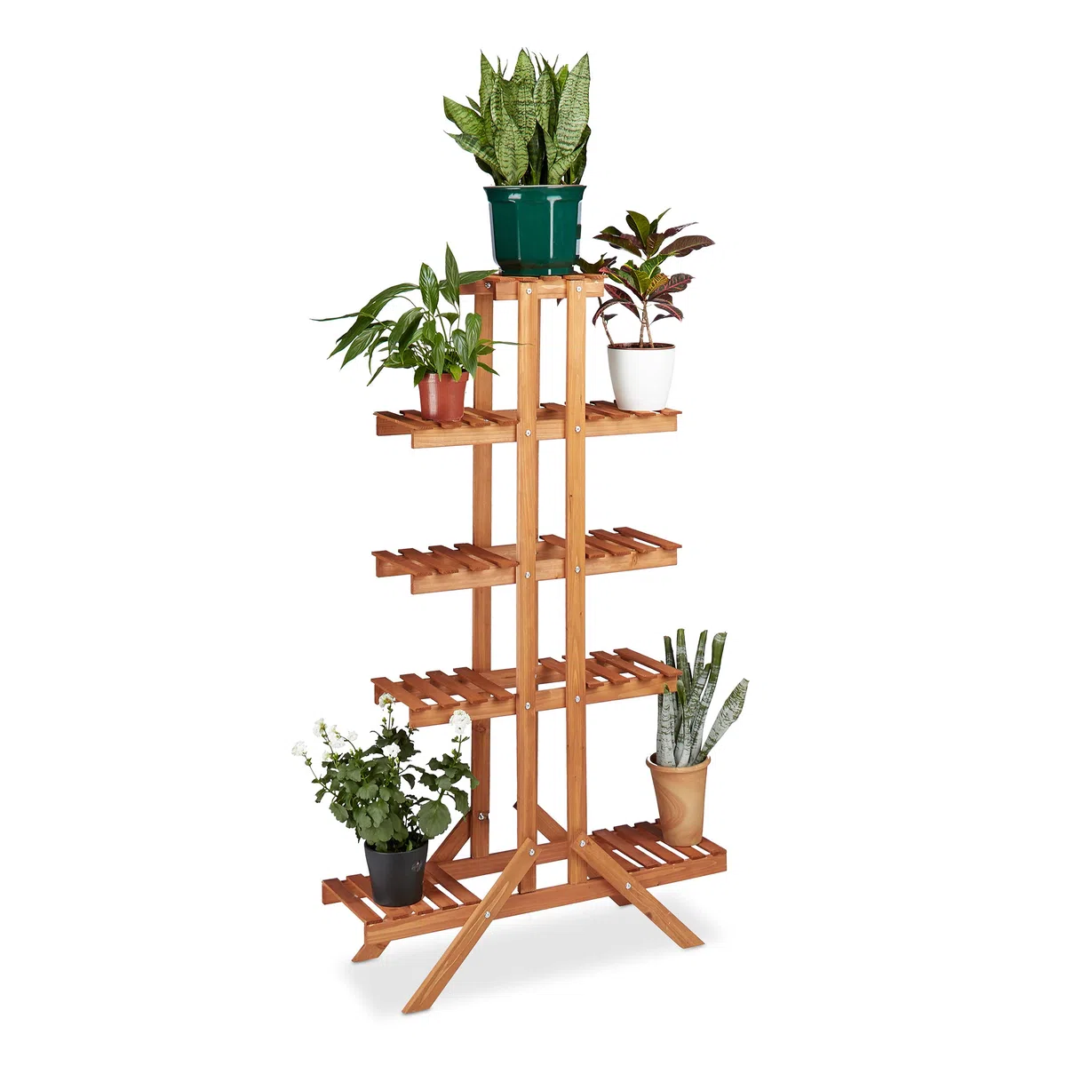 Relaxdays Soporte Plantas para Interior 5 Niveles, Madera, Marrón claro, 142,5 x 83 x 28,5 cm