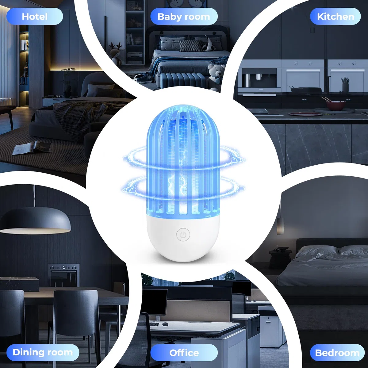 Mata Mosquitos Eléctrico Plug in 2 Packs Lámpara Antimosquitos Interior con Luz LED, 2100V Lampara Mosquitos Interior para Exteriores, Cocinas, Hogar, Jardín, Patio, Camping (Azul)