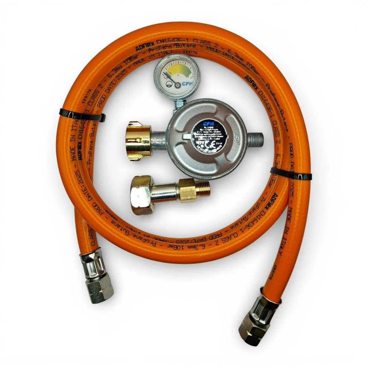Regulador de Presión de Gas Propano con Manómetro y Manguera Set de 0,8m – Regulador GLP 50mbar x Conexión LH 21,8mm, Monitor Indicador de Nivel, BBQ, Camping y Uso Exterior