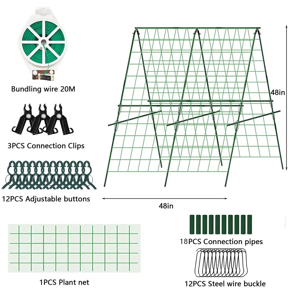 Enrejado plegable para pepinos, verde, triangular, acero recubierto de plástico, soporte para plantas trepadoras de jardín, pepinos, tomates, calabacín