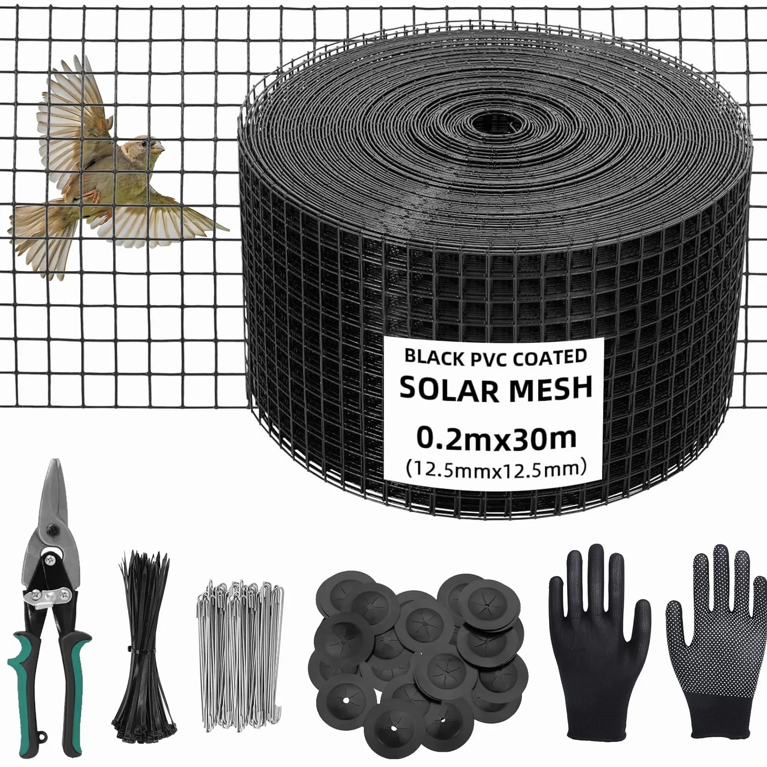 20CM*30M Rejilla de Protección Solar, Rejilla de Protección de Colector Solar, Rejilla de Protección de Aves, Malla de Acero Galvanizado y Recubierta para Protección de Roedores y Aves, Duradera y