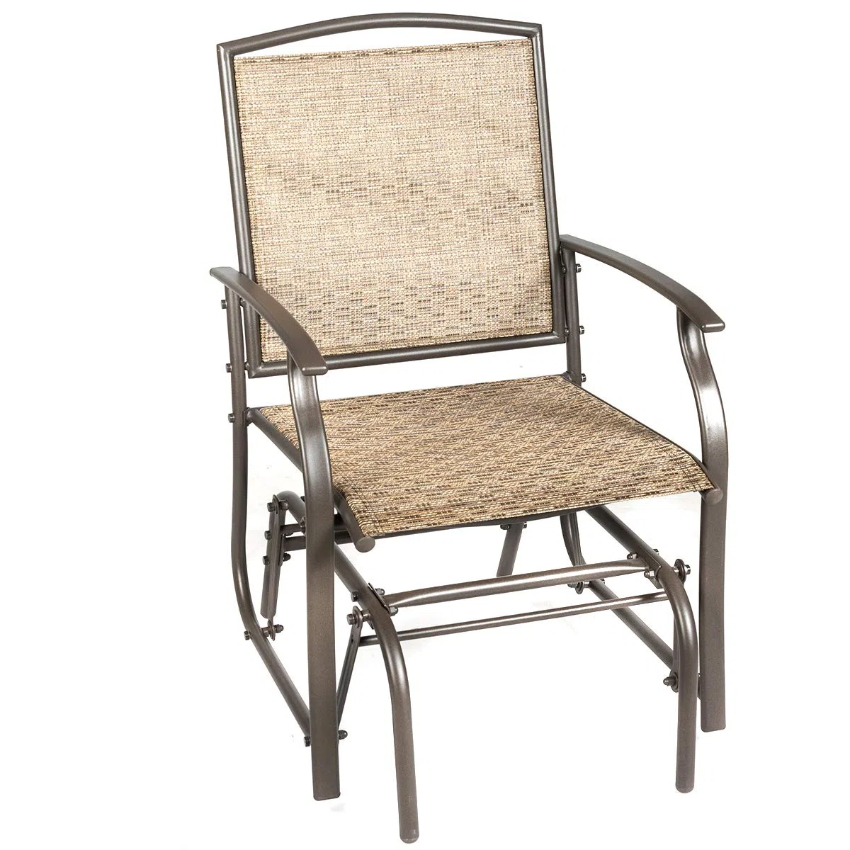 GIANTEX Sillón Mecedora de Exterior con Respaldo y Apoyabrazos Transpirables, Marco de Metal, Diseño Ergonómico para Jardín, Patio, Terraza, Piscina, Carga 150 kg, Marrón