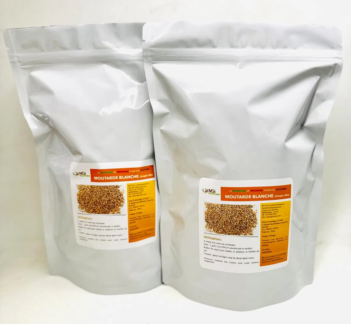 Mostaza blanca – Semillas estándar no tratadas – Fertilizante verde – Lote de 2 x 850 g – Uso amateur – Variedad según lote – Sinapis alba L. - Acondicionado en Francia por una PYME