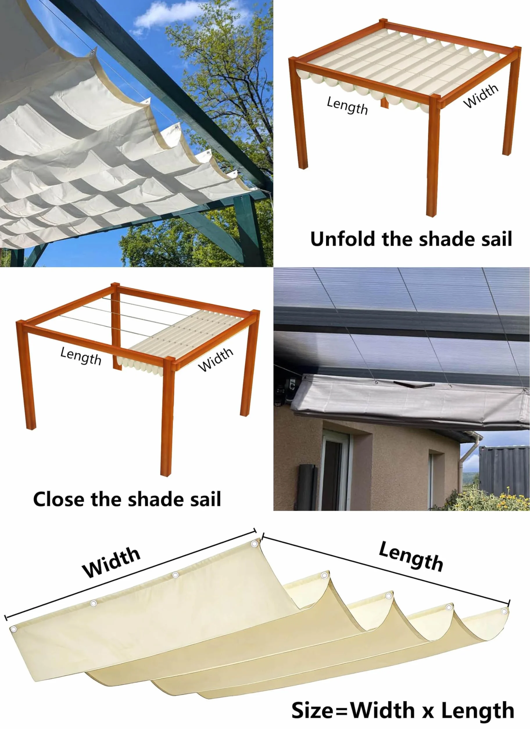 Retráctil Ondulada Vela de Sombra 2.5x6m Impermeable Toldos Exterior Rectangular Protección Rayos UV Resistente al Desgarro para Terraza Balcon Exterior Jardín con Ojales y Cuerdas Crema