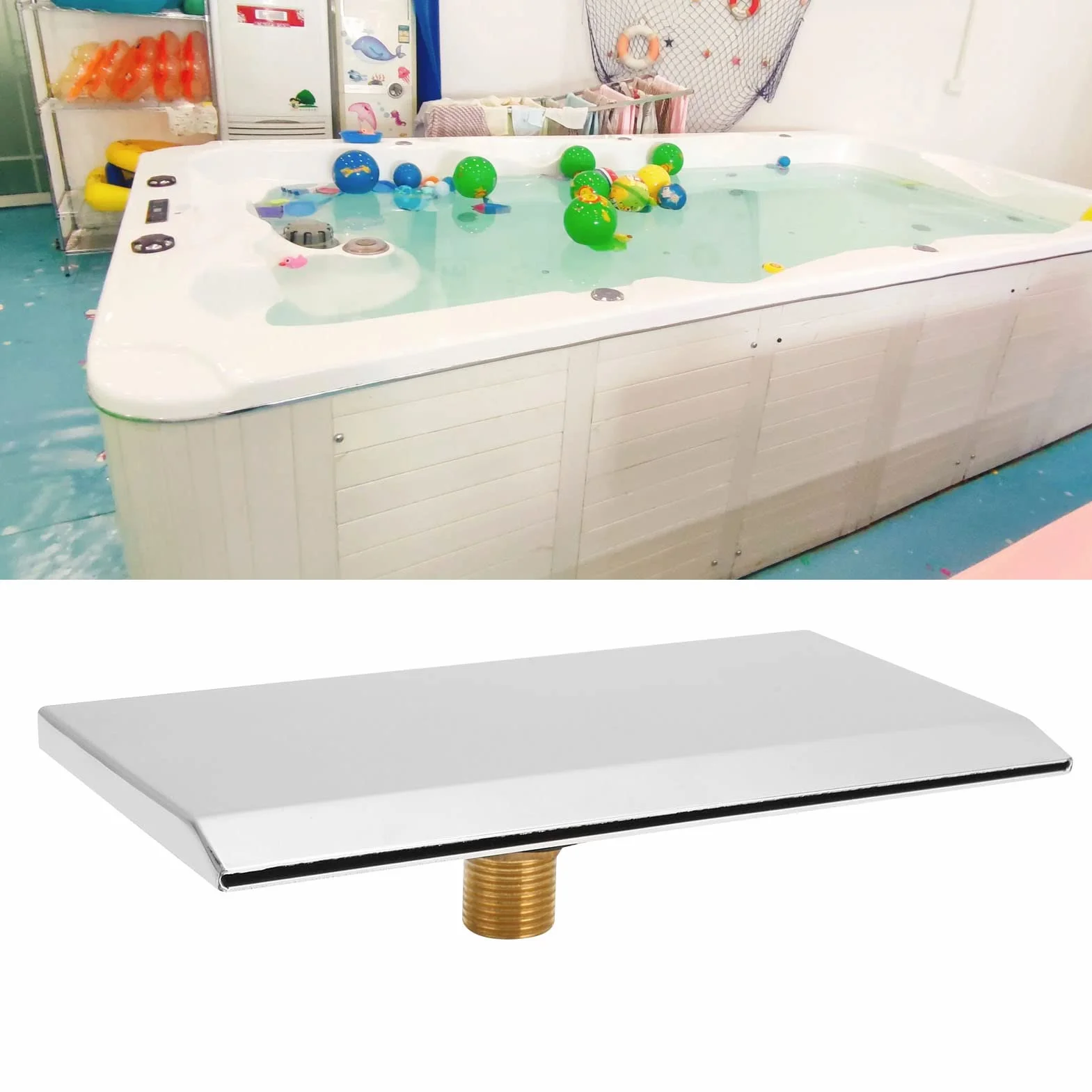 Fuente Cascada Rectangular Piscina Acero G1/2 Rosca Externa Estanque Cascada Cascada 19 cm Fuente de Piscina de Acero Inoxidable para Piscina de Jardín al Aire Libre Características