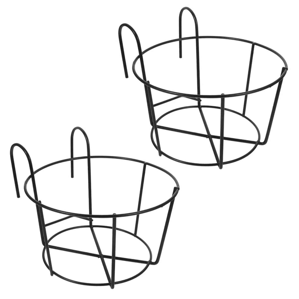 Angoily Pack de 2 macetas redondas de metal para colgar, soporte para macetas de alambre para colgar plantas, soporte para macetas negro, estantería de hierro, balcón, cesta para plantas para valla de