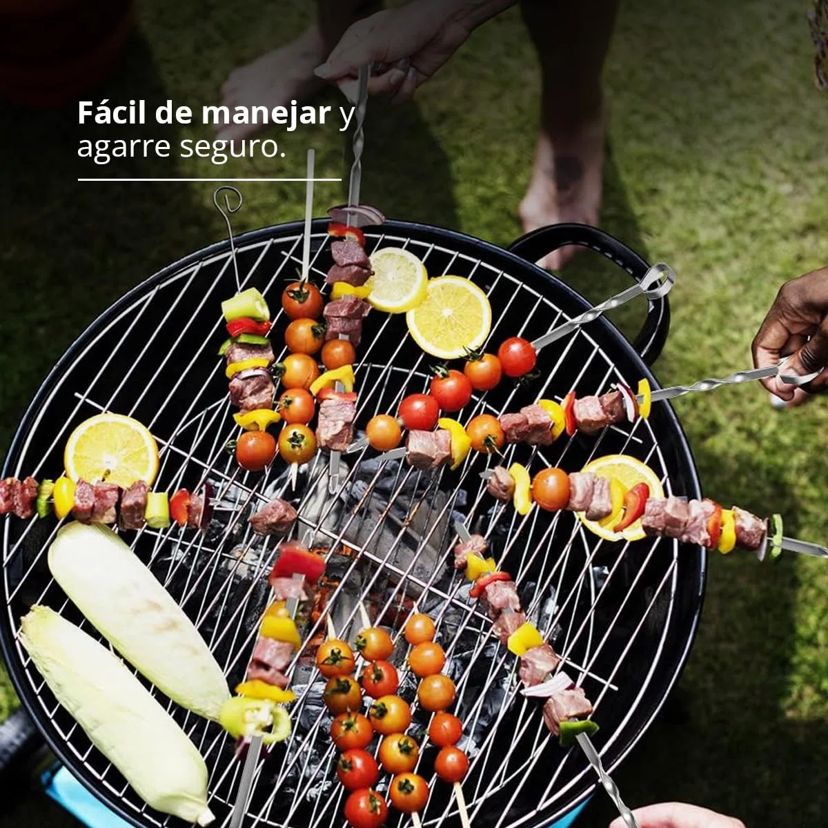 6 Espadas Inox Grande - 43 cm - Pieza para Brochetas de Barbacoa de Acero Inoxidable - Para Asar Pinchos de Carnes y Verduras - Resistente - Hostelnovo