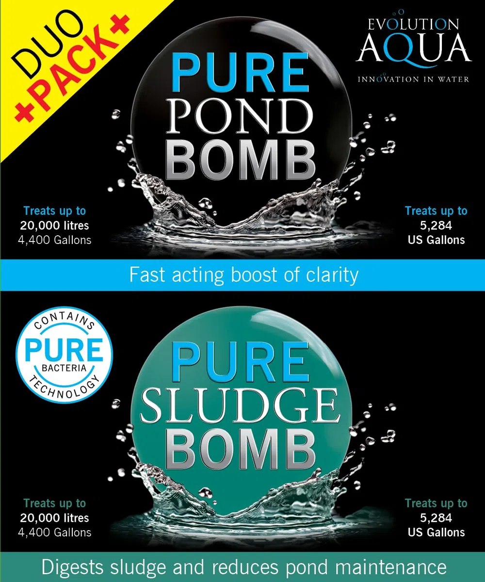 Evolution Aqua Pure Duo Pack - Bomba de estanque y bomba de lodo para estanque, tratamiento de agua transparente, removedor de lodos de estanque, paquete económico Duo ofrece un tratamiento natural