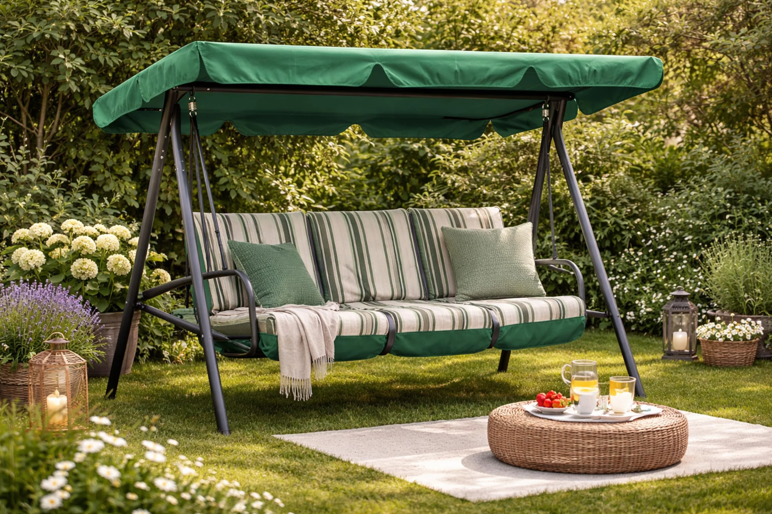 QUICK STAR Techo Columpio 210 x 145 cm Verde Impermeable | Funda Repuesto Balancin | Toldo de Reemplazo Universal UV 50 | Cubierta para Columpio de Jardín de 3 Plazas