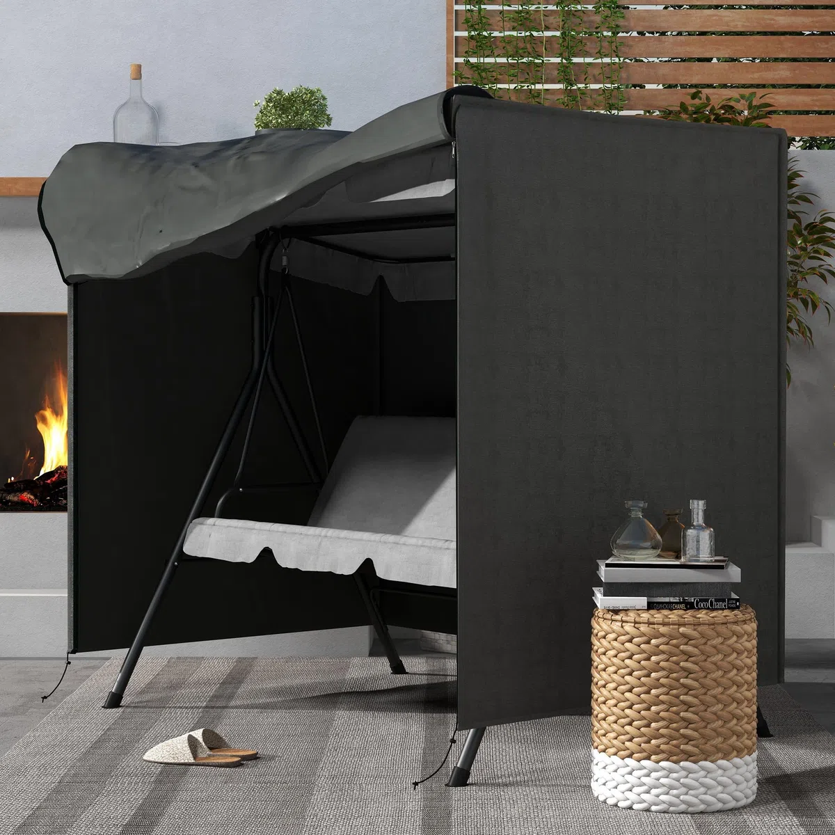 Outsunny Funda Balancín Jardín Funda Columpio Jardín Exterior Cubierta de Columpio de Tela Oxford 600D con 2 Cremalleras Impermeable 177x114x152 cm Gris Oscuro