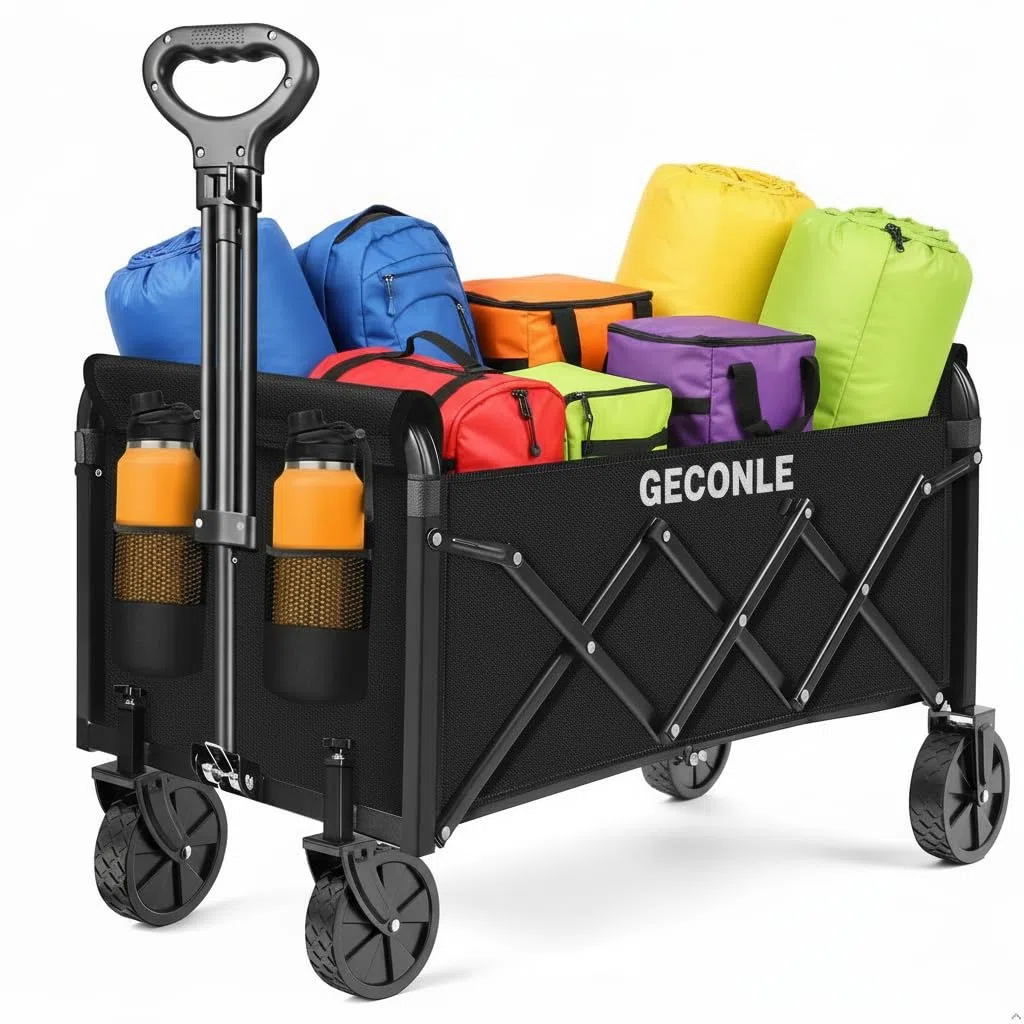 Carro de Mano Plegable Carrito de Transporte Ruedas Amovibles Mango Ajustable hasta para Jardín Casa Almacén Campaña Compra al Aire Libre 100L 100KG
