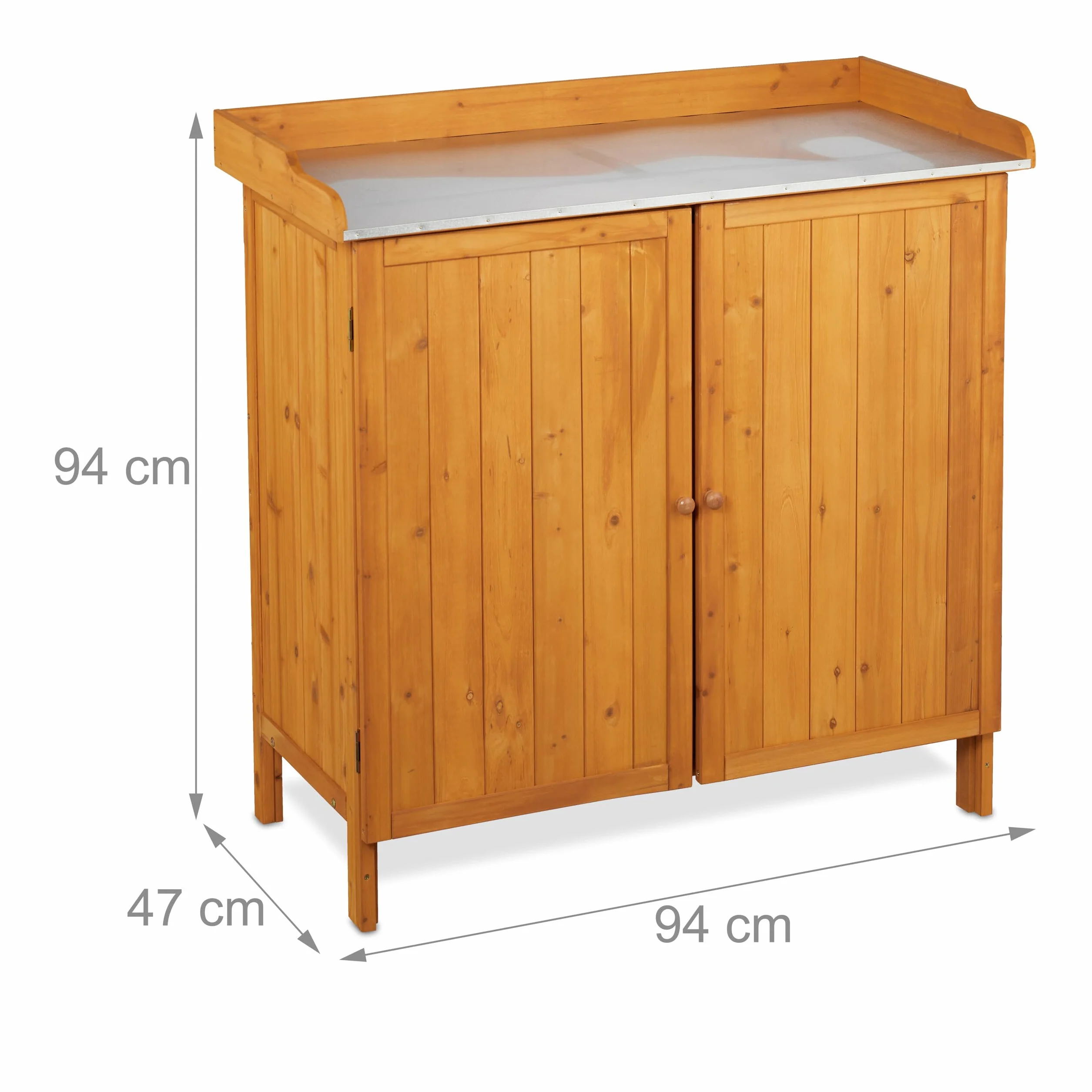 Relaxdays Mesa de Cultivo, Armario Almacenamiento Inferior, Madera, Superficie de Peltre, 94 x 94 x 47 cm, Naranja