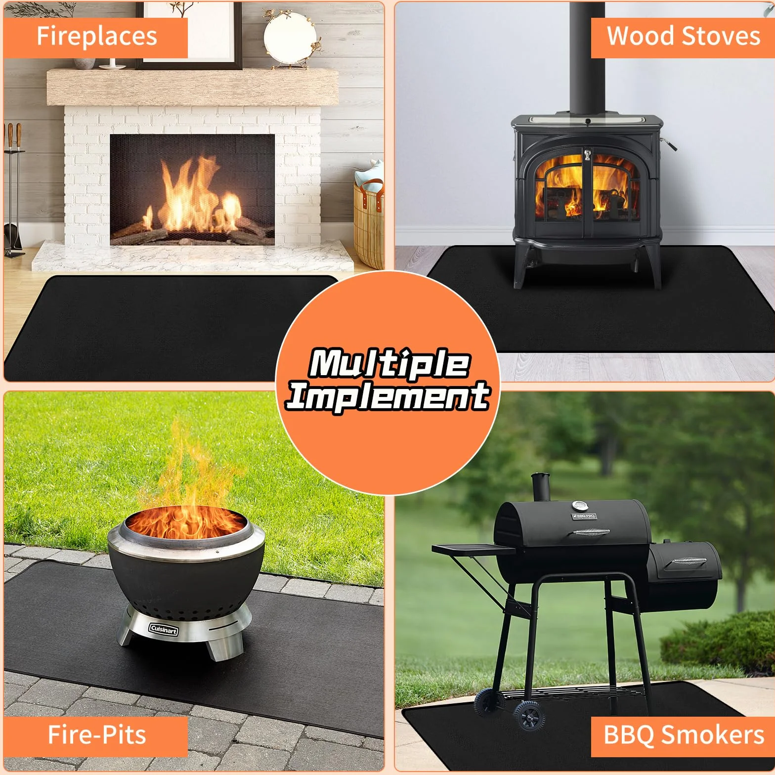 Hearth Rugs - Alfombra ignífuga para Chimenea, Resistente al Fuego, 115 x 65 cm, tapete térmico para Parrillas de Barbacoa al Aire Libre, hogueras, ahumadores, Estufas de leña