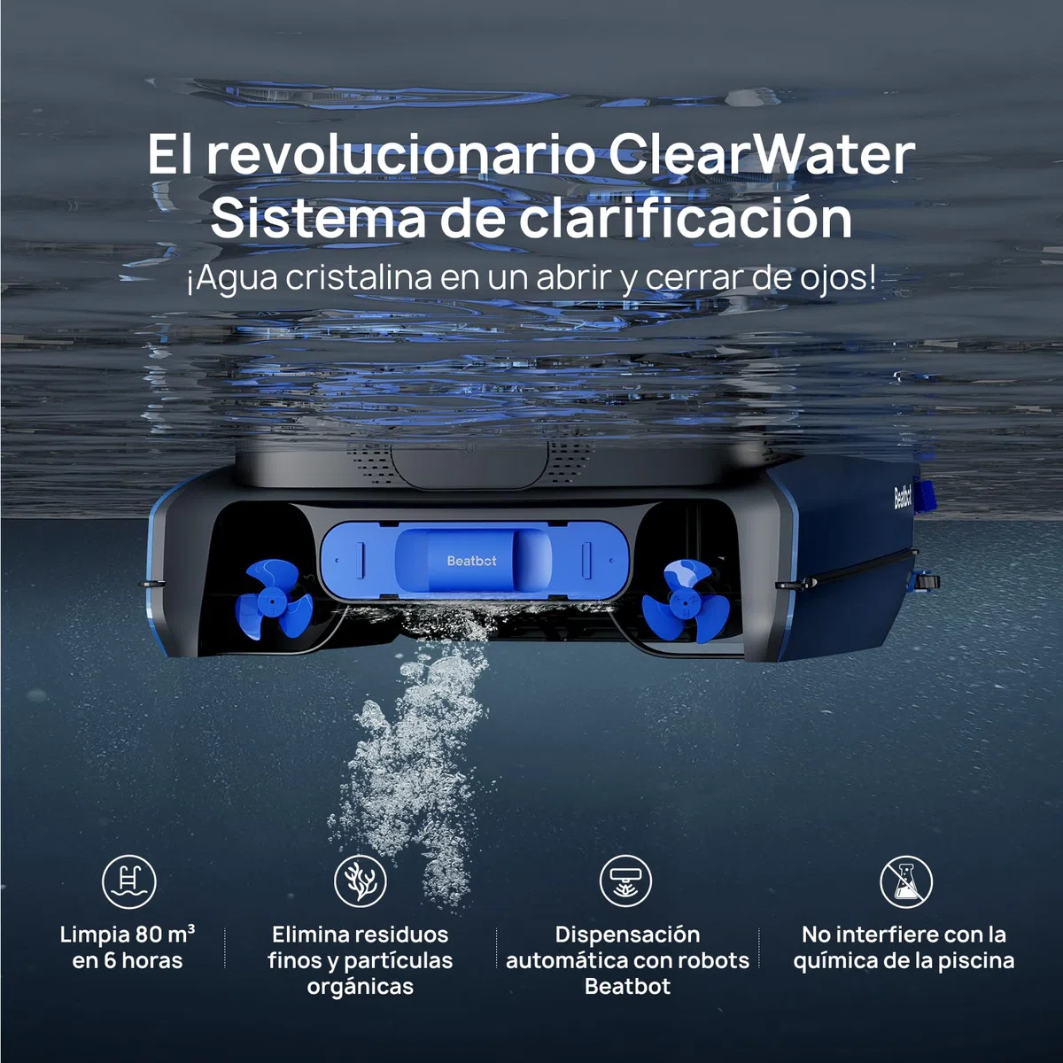 Beatbot iSkim Ultra Robot limpiafondos con energía Solar, Opciones de Doble Carga, depuración del Agua, Limpieza de Bordes y Esquinas, optimización de la trayectoria en S, Control Mediante aplicación