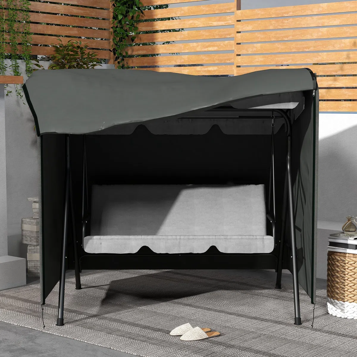 Outsunny Funda Balancín Jardín Funda Columpio Jardín Exterior Cubierta de Columpio de Tela Oxford 600D con 2 Cremalleras Impermeable 177x114x152 cm Gris Oscuro