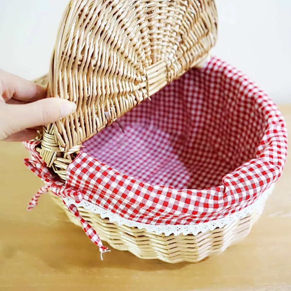 Cesta de Picnic Shenruifa - Cesta de Picnic de Mimbre Estilo Campestre - Cesta de Camping con Asa de Tapa y Forros para Picnics Fiesta Barbacoa - Marrón - 26*18*15 cm