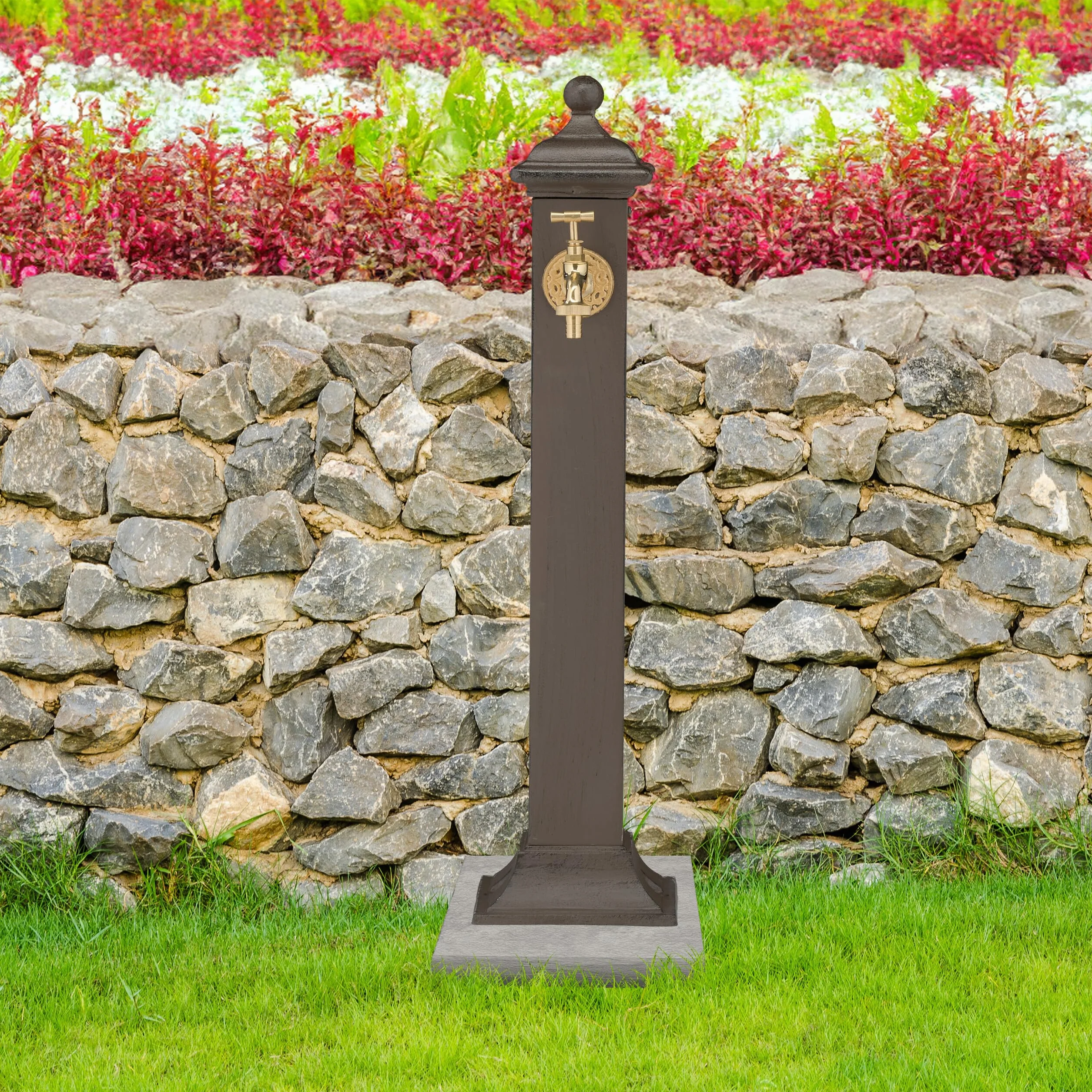 Relaxdays Fuente de Agua de Estilo Antiguo, con Grifo Jardín, 71x17x21 cm, Terraza, Patio, Decorativa, Marrón Oscuro