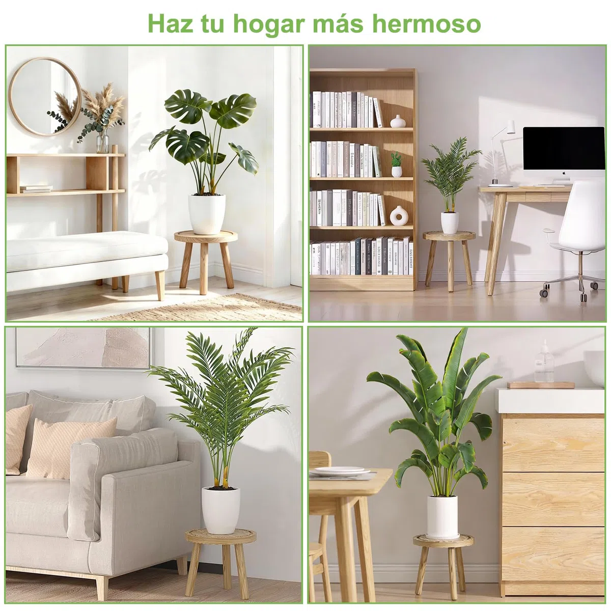 FUSHITON 3 Banquitos para Plantas Redondos de Interior, Juego en Marrón Claro, Mesa Jardinería & Soporte Esquina, Estante Alto para Dormitorio, Oficina