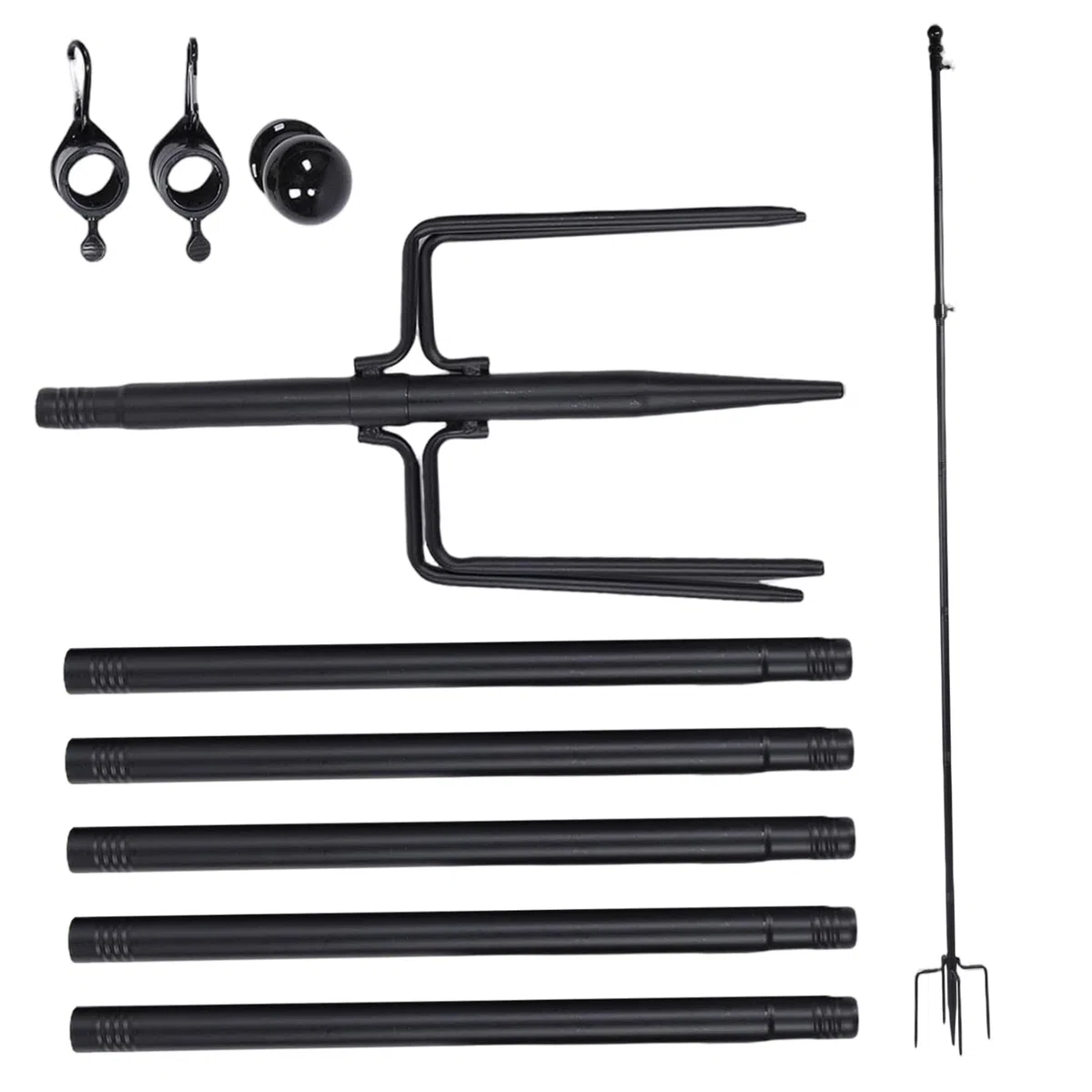 Asta de Bandera telescópica de 10 pies Resistente, Kit de asta de Bandera de jardín con Base de 5 Garras con 6 Secciones de extensión y 3 Accesorios, de de jardín