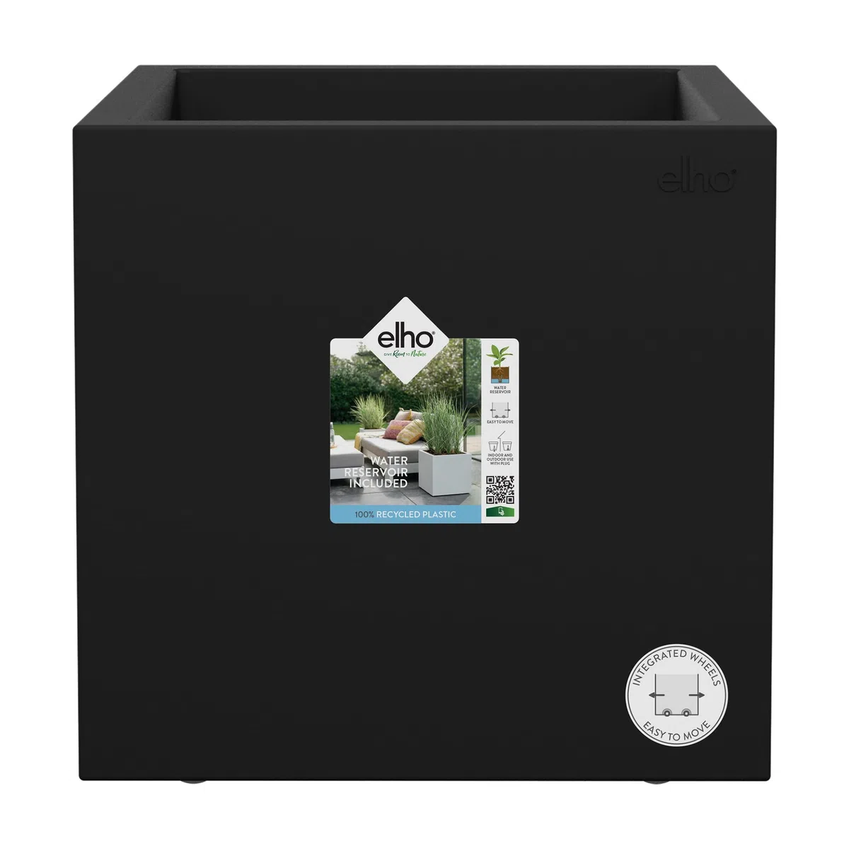 Elho Vivo Next Square 30 - Jardinera por Interior y Exterior - Ø 29.5 x H 29.5 cm - Living Black | 29,5 x 29,5 x 29,5 cm (largo x ancho x alto). Apto para uso en interiores y exteriores. Plástico 100% reciclado