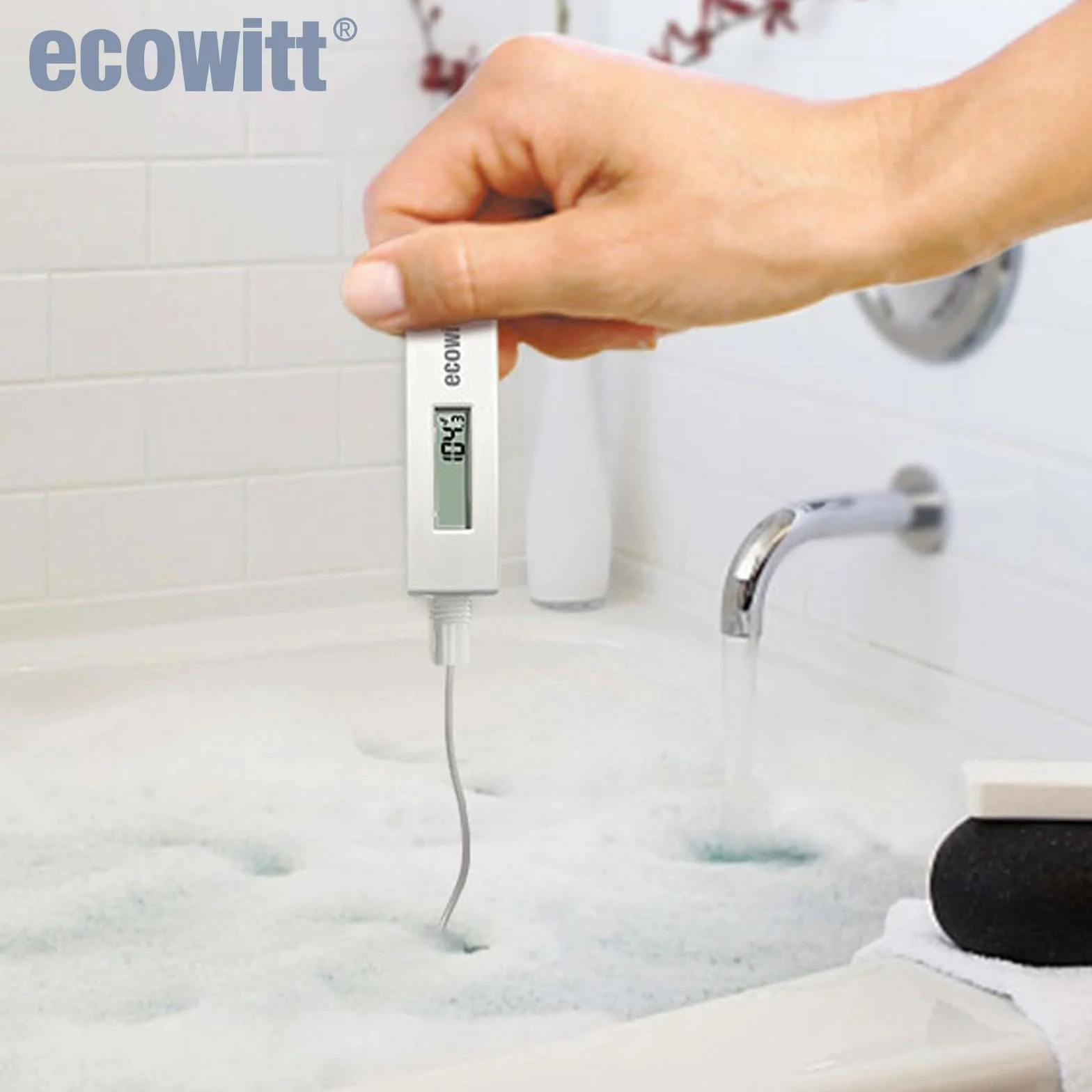 ECOWITT Termómetro impermeable digital de temperatura del agua, pantalla LCD, sensor de 10 pies para piscina, bañera de hidromasaje, spa, agua del baño, estanque WN34