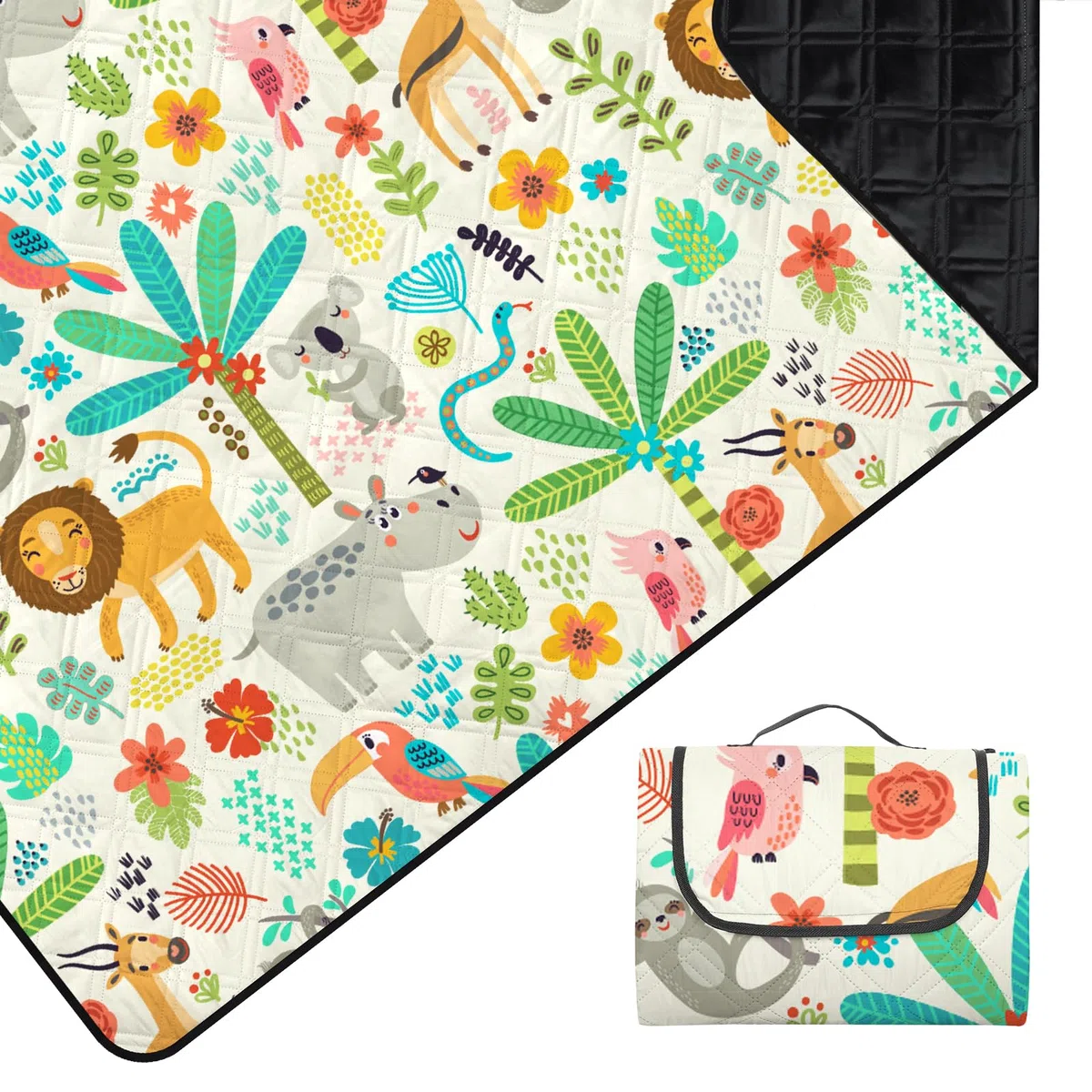 Manta de picnic extragrande lavable de 3 capas, impermeable, plegable, 79 x 79', manta para niños al aire libre, portátil, compacta, para camping, playa, viajes, a prueba de arena (ZQ0034)