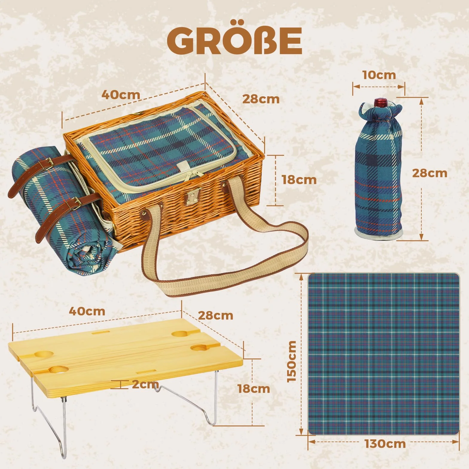 Set de cesta de picnic con mesa plegable y juego de cubiertos, cesta de picnic para 4 personas con bolsas de hielo, cesta de mimbre con asa, cesta de mimbre set de regalo para picnic, camping