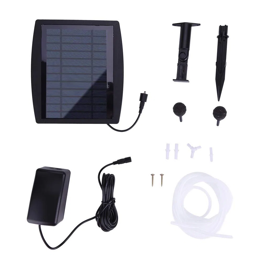 Eurobuy Bomba de aire con energía solar, oxigenador de energía solar con piedra de aire para piscina al aire libre, estanque, pecera