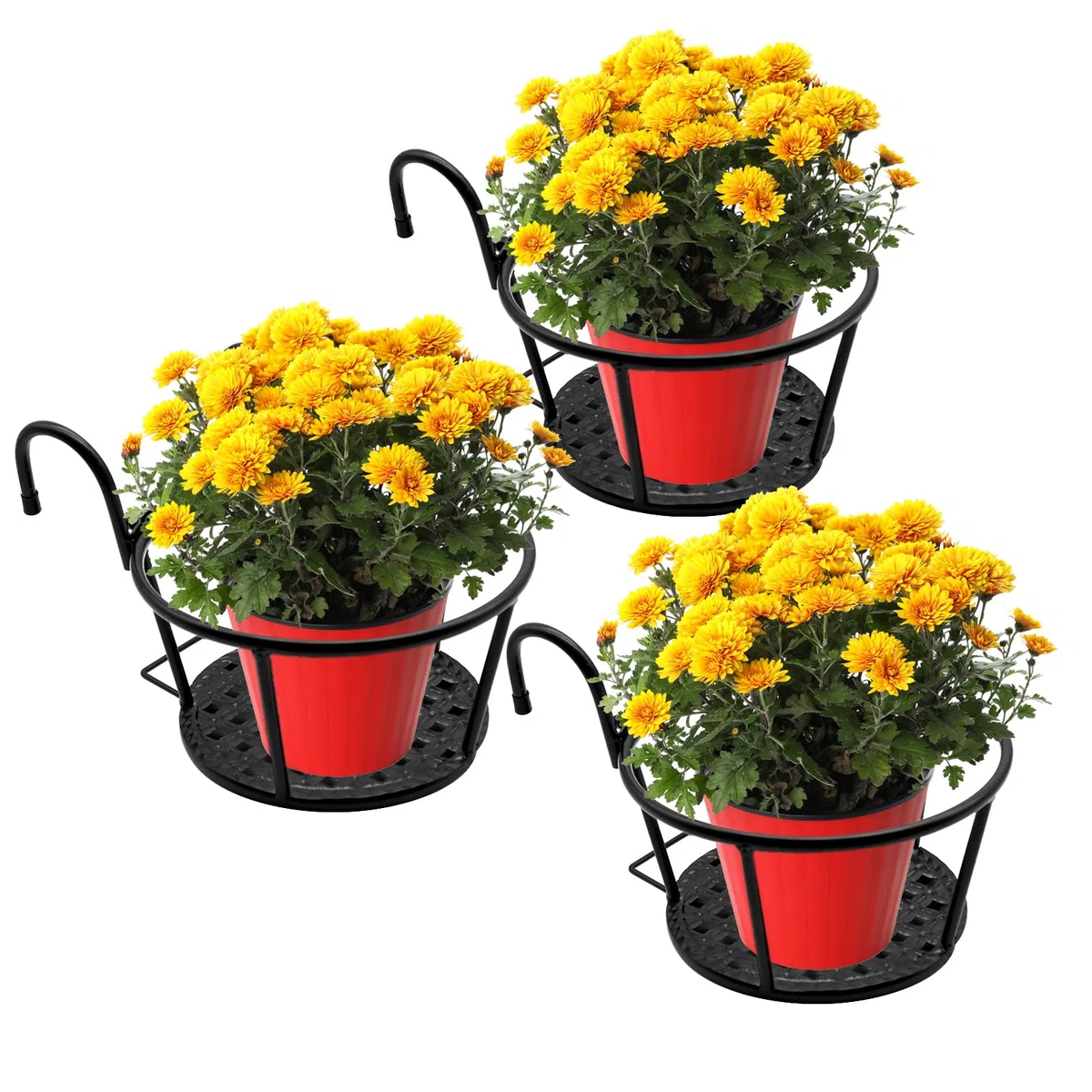 Cestas Colgantes de Hierro Forjado para jardinería, cestas Colgantes de Flores para Balcones del hogar, Productos de Hierro para Plantas cultivadas en el hogar Traje de Tres Piezas (Negro)