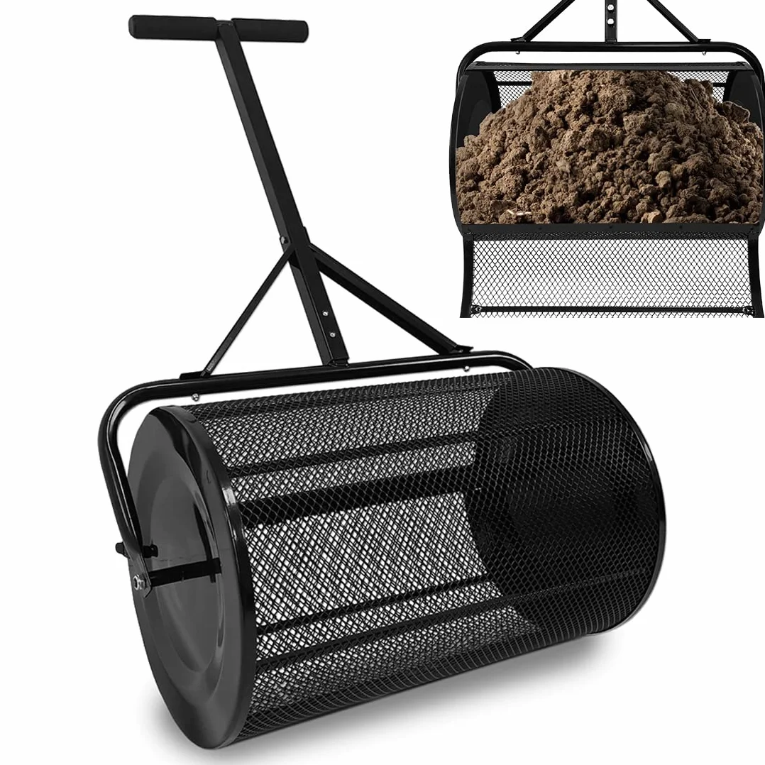 NAIZY Esparcidor de compost 40x65x110cm de acero 81L rellenable esparcidor de fertilizante de césped esparcidor de compost con mango de esponja esparcidor de semillas multiusos