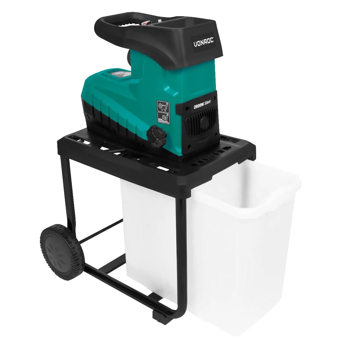 VONROC Trituradora de jardín - 2800W - Motor de inducción silencioso - Astilla madera hasta Ø45 mm - Incluye contenedor de recogida de 60L y palo de empuje