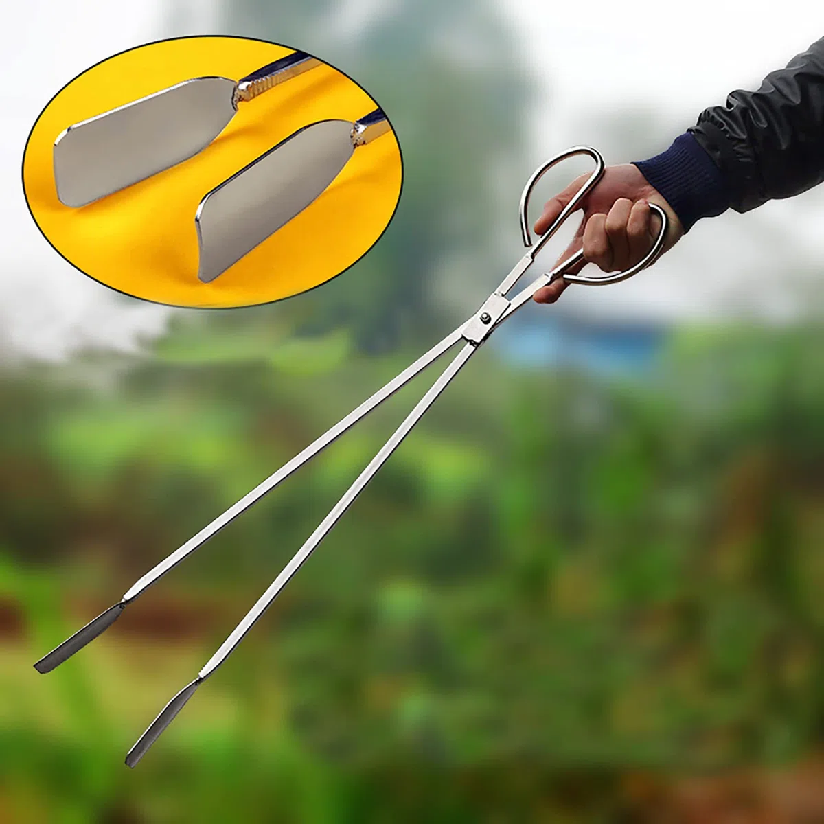 Pinzas de tijera extra largas de 62 cm, clips de basura de acero inoxidable con mango largo, recogedor de basura de gran tamaño, herramientas de recogida de carbón extendidas