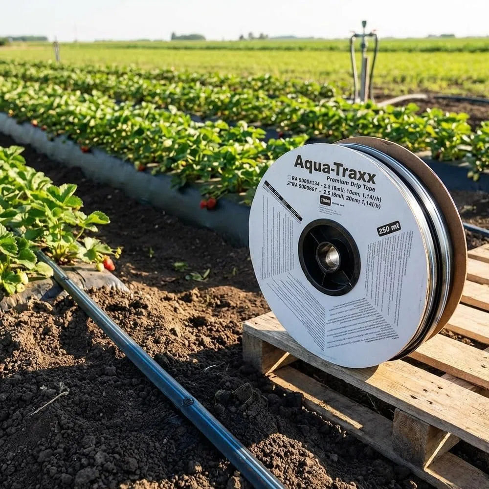 Suinga Cinta de Riego por Goteo 16mm Plana | Rollo de 250 metros | Goteros integrados a 20 cm | Ideal para Cultivos en Hilera, Huertos y agricultura | Sistema de Riego Eficiente