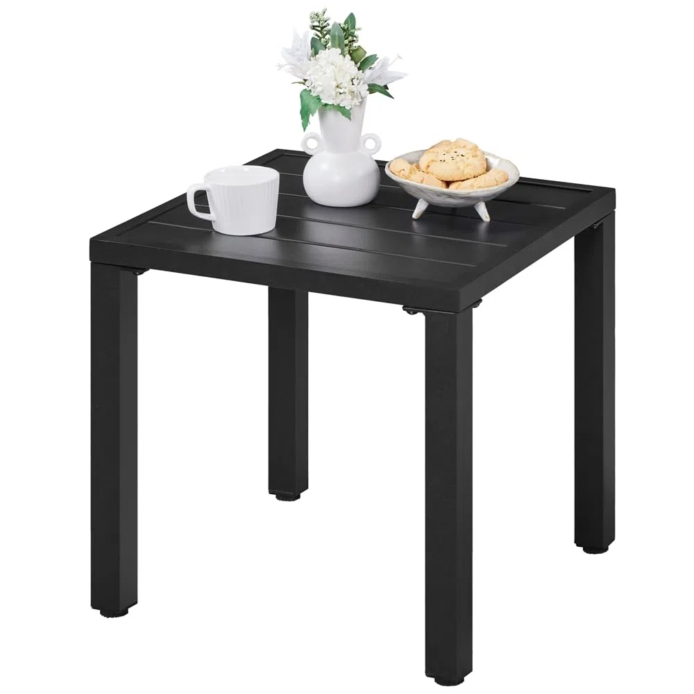 Yaheetech Mesa de Comedor Jardín Auxiliar Exterior Cuadrada Metal Mesa de Café Resistente Mesa Auxiliar Outdoor 45X45X45,5 cm para Terraza Patio Balcón Color Negro