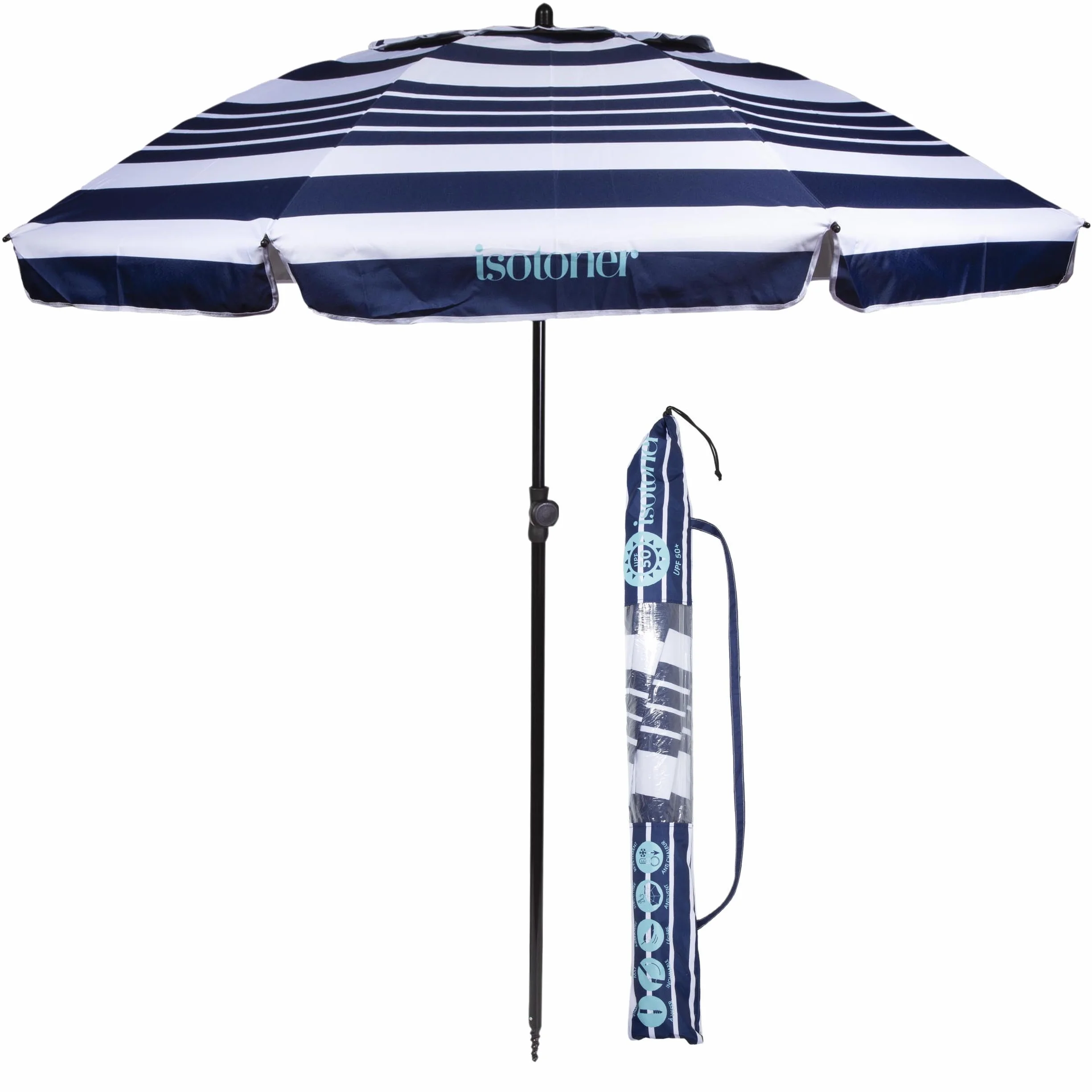 Isotoner Sombrillas adulto mixto playa anti viento plegable con protección uv56, ø 180 cm, muy ligera 1,38 kg, incluye bolsa para transportarla