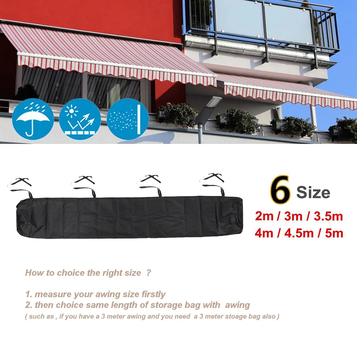 Cubierta Protectora para Toldo de Patio al Aire Libre, Retráctil, Antipolvo e Impermeable (5)